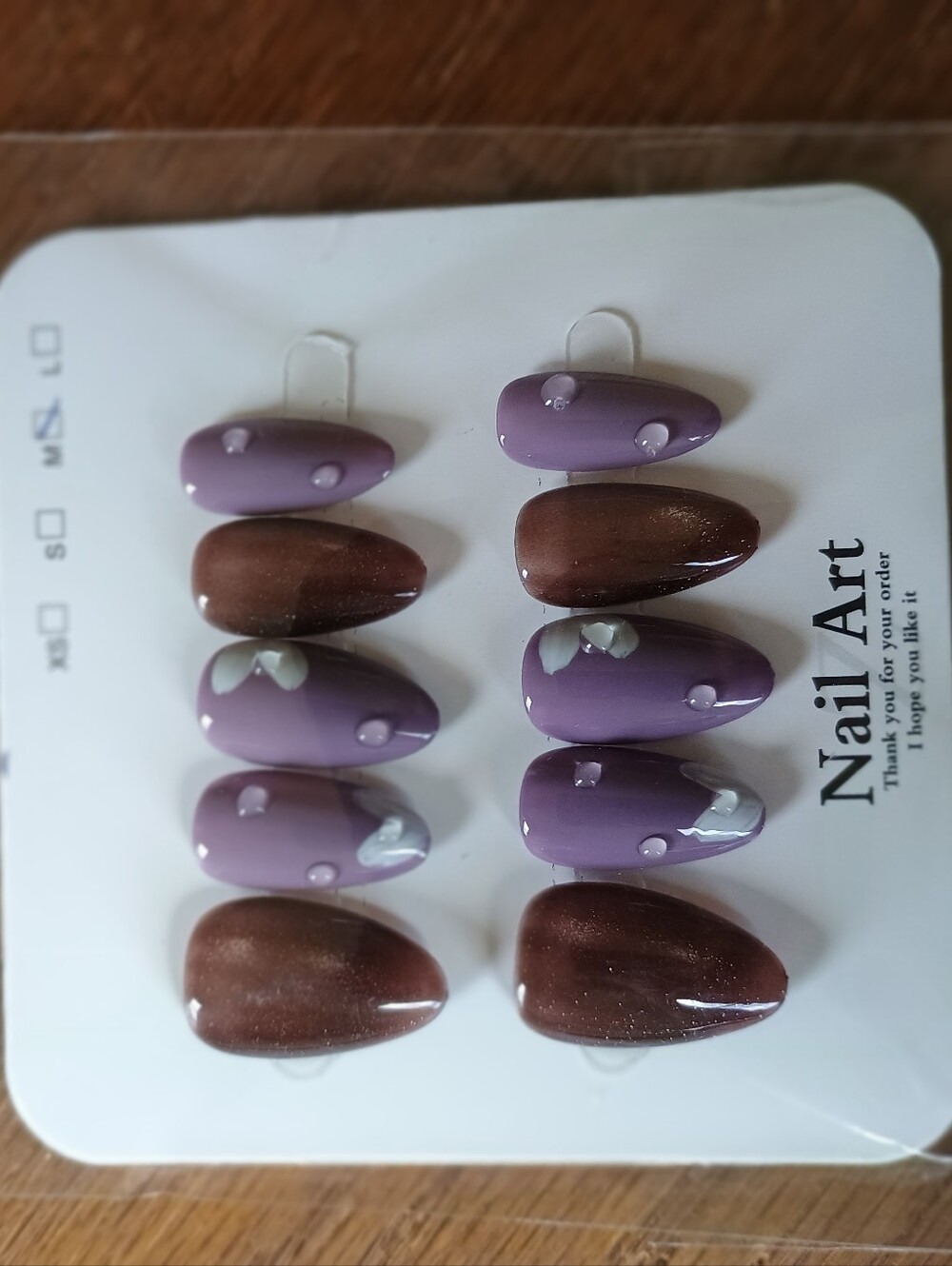 Press-On Nail Set in Mauve Purple and Metallic Brown